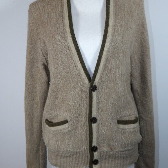 Vintage Jantzen Cardigan Sweater Men's Medium Tan & Brown - Picture 2 of 5